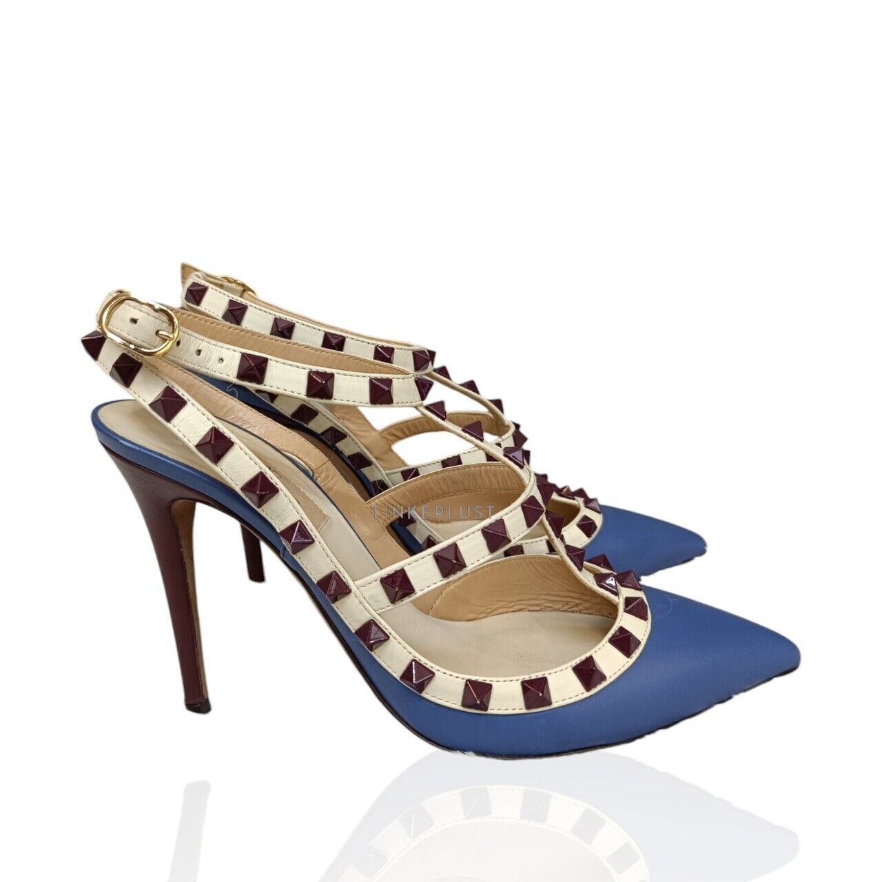 sepatu heels Valentino Garavani Valentino Leather Rockstud Caged Pumps Heels Tinkerlust